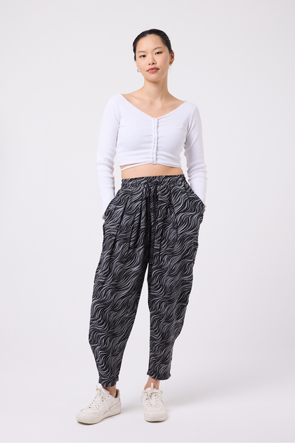 Women's Street Style Printed Crinkled Sports Harem Pants