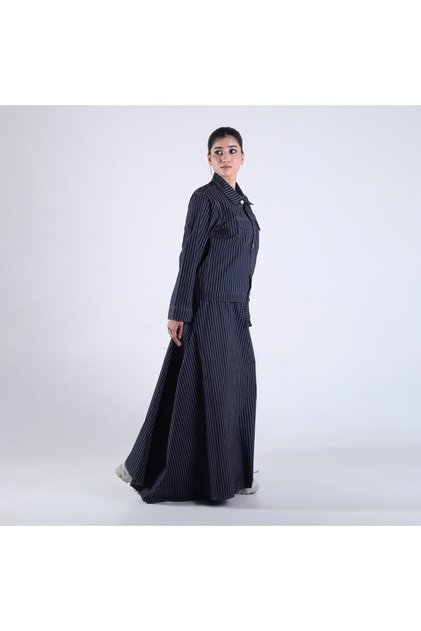 Woman Striped Co-Ord Set – Shirt Jacket with Wide-Leg Skirt