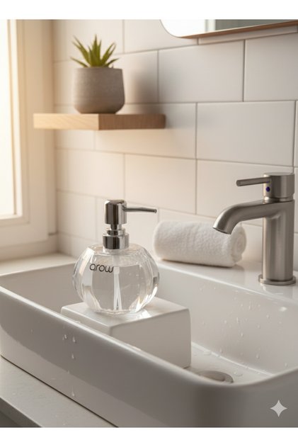 Glass Liquid Soap Dispenser - Crystal Cut Bathroom Accessory - Silver Luxury Soap Dispenser