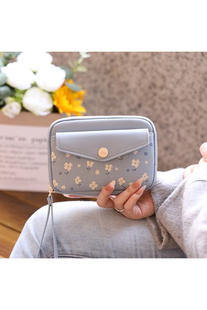 Floral Patterned Stylish Mini Handbag - Passport Bag - Cash and Card Holder Bag