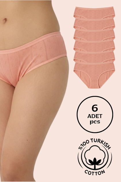 Women's 6-Piece Salmon Jacquard Bato Panties - 100% Cotton
