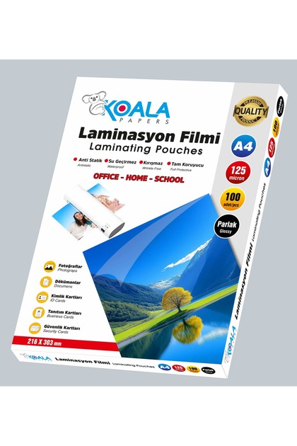 A4 Boyut Laminasyon Kaplama Filmi 125 micron 100'Lü Paket