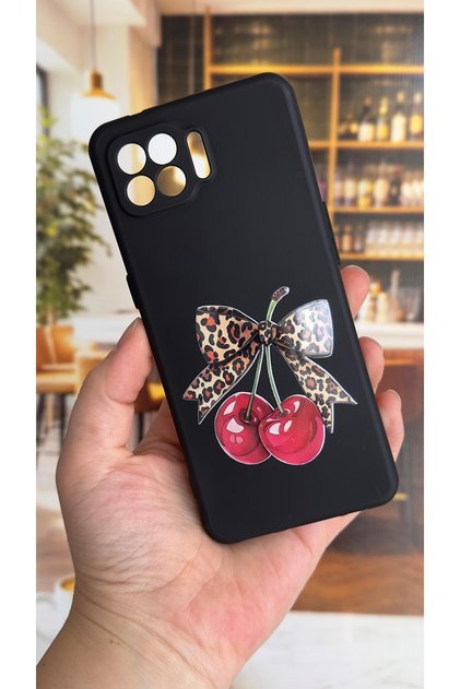 Oppo Reno 4 Lite Compatible Cherry Bow Leopard Pattern Silicone Shock Absorbing Classic Protected Rubber Case