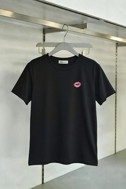 Play Wear Unisex Bol Kalıp Ruj Muck Printed Black T-Shirt
