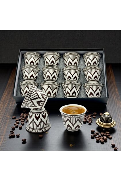Porcelain coffee cups, set of 12 pieces, Saudi coffee cups with traditional designs and decorations.