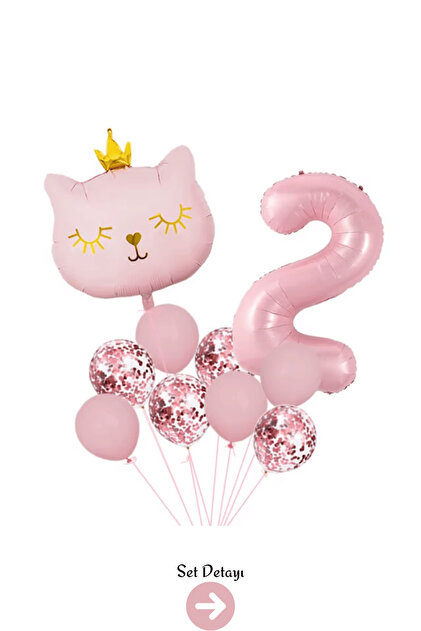 2 Yaş Retro Pembe Kedi Konfeti Temalı Balon Set Dekoru