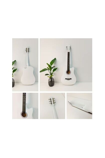 38 Inch Beginner Acoustic Guitar for Teens & Adults (White)