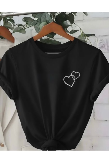Small Diamond Heart Printed Unisex Women/Men Oversize Crew Neck T-Shirt