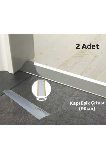 (2 Adet) Kendinden Yapışkanlı Metal Kapı Eşik Profili Krom Parke-Kapı Eşik Çıtası Boy:90 CM,En:35mm