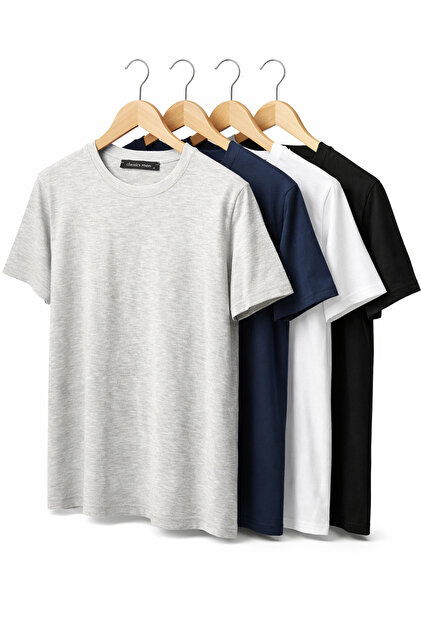 Classics Unisex Relaxed Fit Basic Kısa Kol Tişört 4'lü Siyah-Laci-Beyaz-Gri