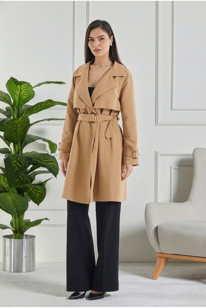 Lined Parachute Trench Coat with Sleeve Belt