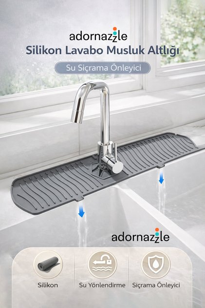 Silikon Lavabo Musluk Altlığı, Su Sıçrama Önleyici, Damlama Kesici, Pratik Tezgah Düzenleyici