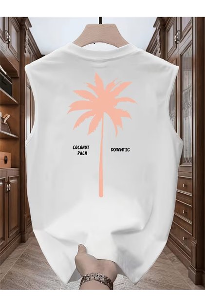 Men's White Original Printed Oversize Cut Cotton Crew Neck Undershirt