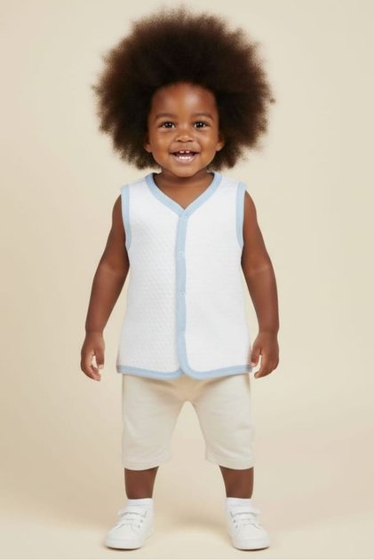 100% Cotton Quilted Snap Fastener Baby Boy Vest - Soft Textured 4-Season Vest