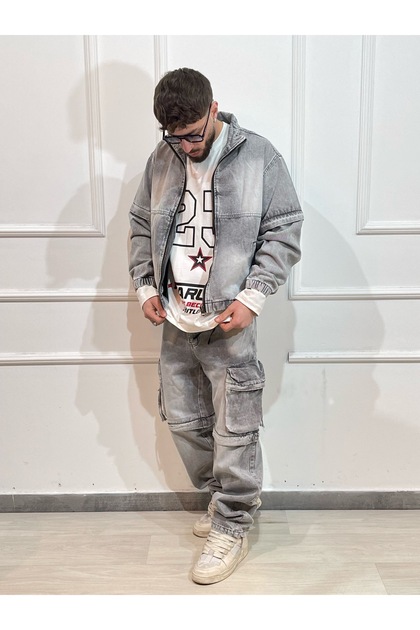 Compleu din denim cu maneci si pantalon detasabile