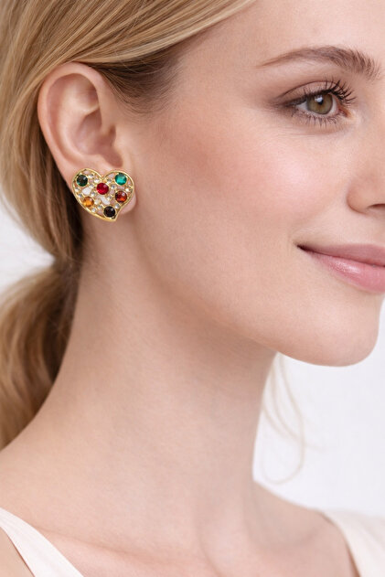 Ysil Colorful Crystal Stone Heart Earrings