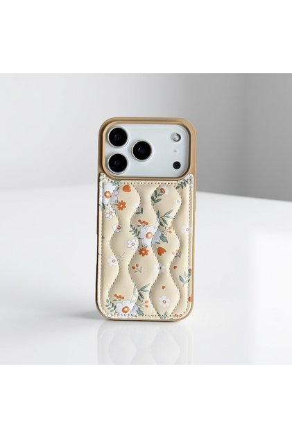 Iphone 17 Pro Max (6.9 inç) Uyumlu Kapitone Çiçek Desenli Puf Kılıf Özel Kutulu