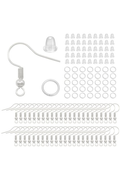 Silver Color 300pcs Hypoallergenic Earring Hook Kit Mix-color Ear Wires Fish Hooks Open Jump Rings E