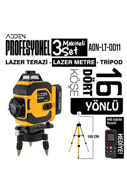 ADDEN 16 Yönlü Lazer Terazi Seti – 360° Ölçüm, Tripod ve
