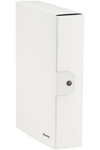 Cutie arhivare documente, inchidere cu nasture, carton plastificat, 8 cm, alb metalic,Leitz