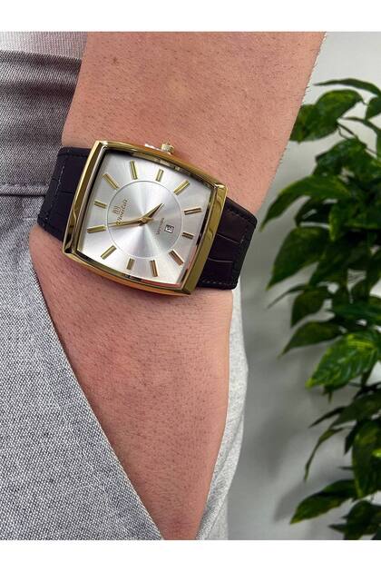 Vintage White Dial Black Men's Wristwatch Stainless Steel Case Leather Band Sturdy Does Not Lose Color