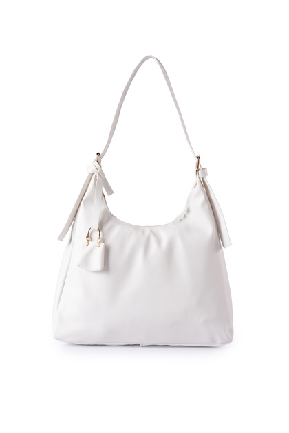 Stella Faux Leather Women's Shoulder Bag with Charms and Adjustable Strap Detail, White