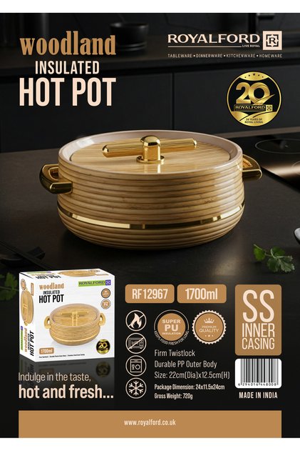 1700ml Woodland Insulated Hotpot Casserole RF12967 Stainless Steel Inner