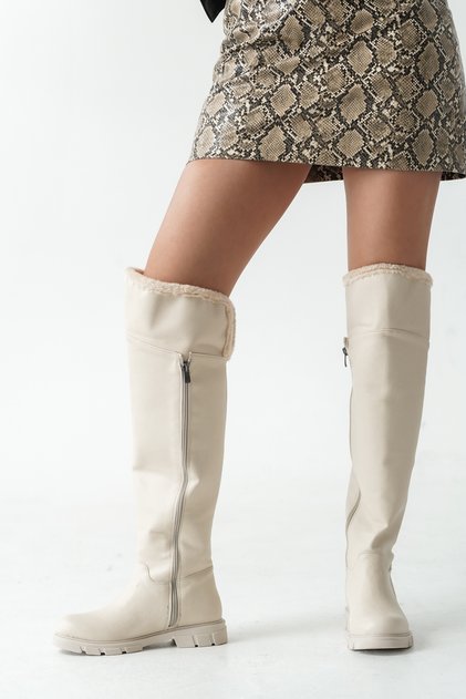 Women's Over-The-Knee Non-Slip Sole Zippered Fur Detailed Boots Livia Bej