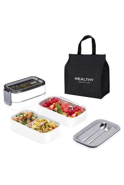 Lunch Box for kids and Adults Leak-proof Stainless Steel Lunch box With 3 Compartments and Cu