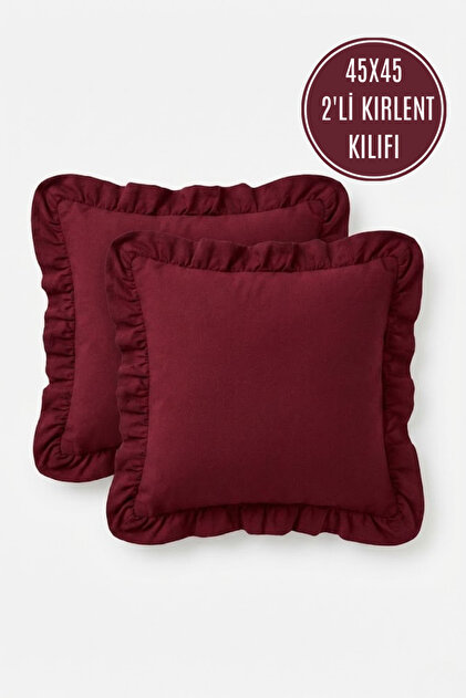 2 Adet %100 Pamuklu Fırfırlı Kırlent Kılıfı 45x45 Cm Modern Gizli Fermuarlı