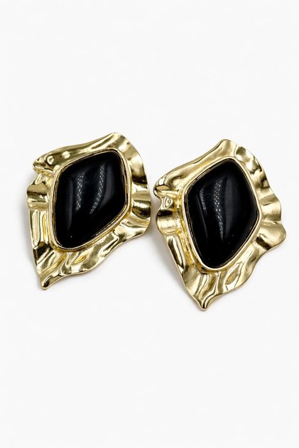 Women's Yellow Steel Imperia Earrings - Vintage Studs with Black Detail