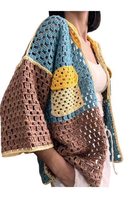 El Yapımı Bambu Koton Çok Renkli Oversize Hırka