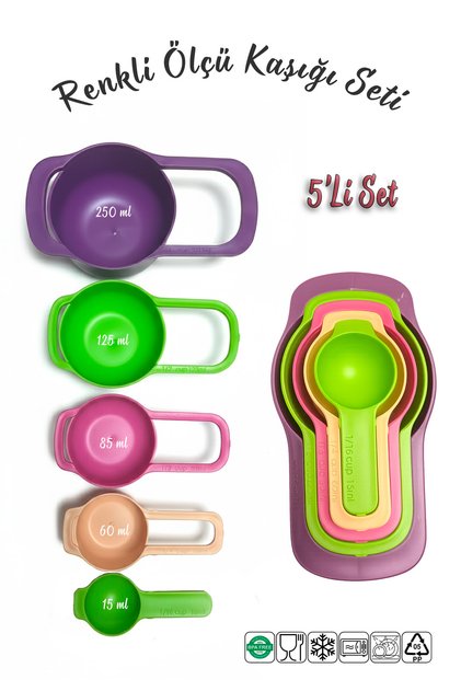 Set of 5 Colorful Measuring Spoons for Flour, Sugar, Spices, Liquid, Food Scoop, Shovel