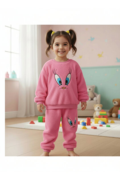 Girl's Plush Tracksuit Set Top and Bottom 2-Piece Plush