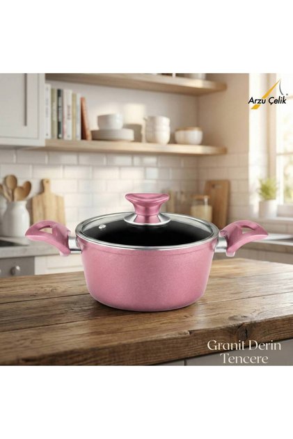 20 cm Granite Deep Pot Glass Lid - Purple