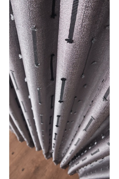 Gray Panel Background Curtain Vertical Line Detail Single Panel 1/3 Dense Pleated Luxury Series Heavy Weight Shiny