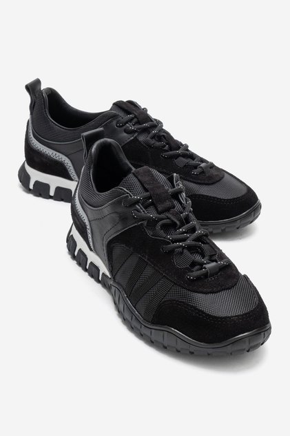 Fiera Black Genuine Leather Mesh Women's Casual Sneaker