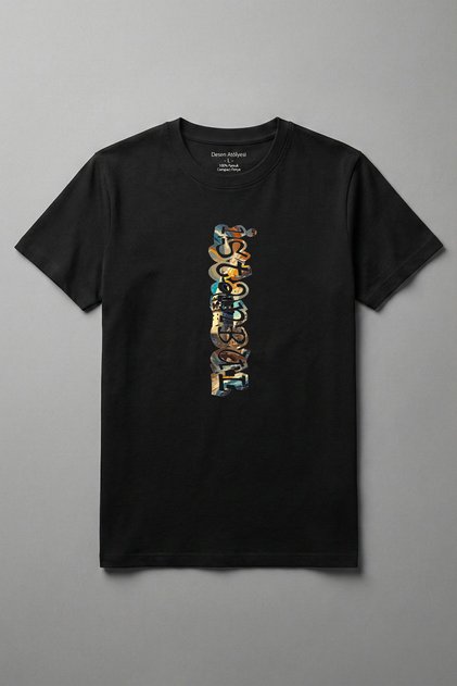 Cotton Istanbul Galata Printed Black Basic Crew Neck Short Sleeve T-Shirt for Men - Women