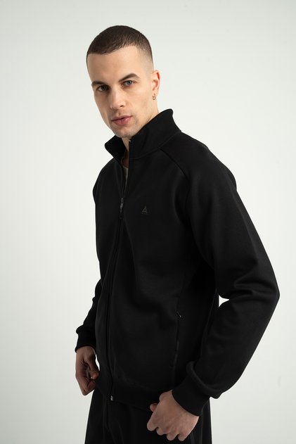 Supply Ms One Men's Full-Length Zippered Lightweight Wool Stand Collar Jacket Black