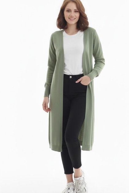 Cardigan lung de tricotaj verde pentru damă