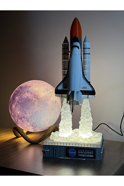 NASA Uzay Mekiği Discovery 3D Led Gece Lambası - Astronot Hediyesi Dekoratif Masa Lambası