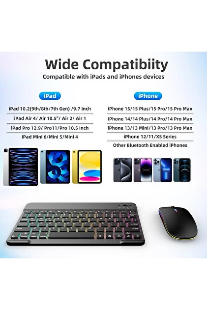 MAXGO 3149 RGB Işıklı Kablosuz Bluetooth Klavye Mouse Seti Şarjlı