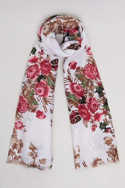 Women's Cream Floral Patterned Scarf