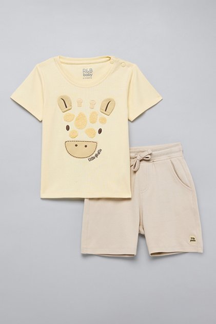 Boy's Yellow Embroidered T-Shirt and Shorts Set