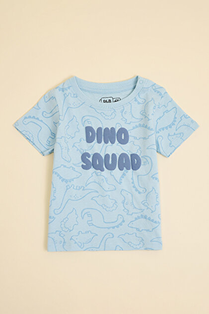 Boy's Blue Printed T-Shirt with Crew Neck and Short Sleeves