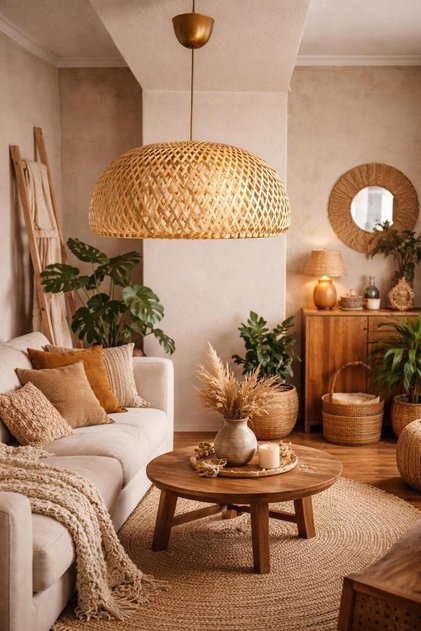 Briella bambu Rattan Modern Tasarım Oturma Odası Avize