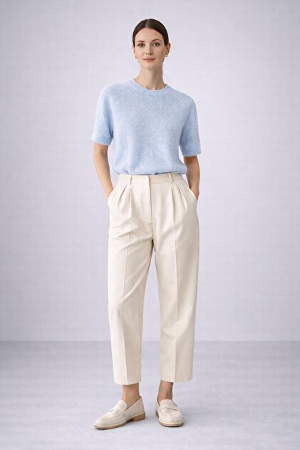 Blue Women's Seasonal Wool Blend Short Sleeve Knitwear Blouse