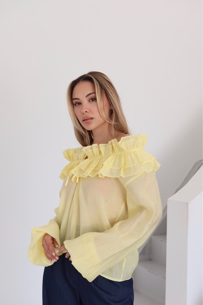 Yellow Ruffle Detailed Design Blouse - 70203