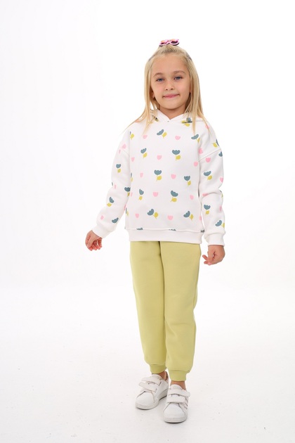 Girl's 2-Piece Set Printed Hooded Sweatshirt & Jogger Sweatpants with Elastic Waistband and Cuffs