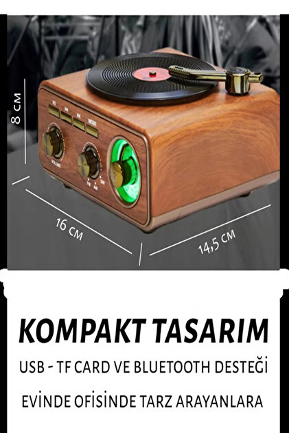 Vothoon Nostaljik Tasarım Plak Çalar Görünümlü Radyolu Bluetooth